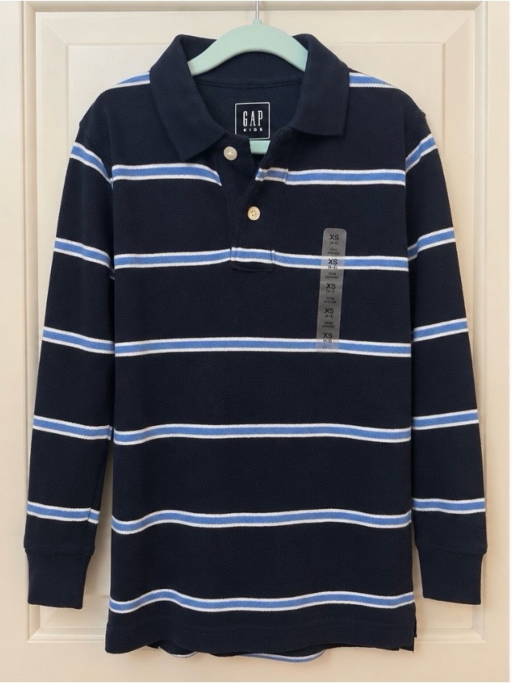 GAP Kids Polo Shirt 100% Cotton Striped Long-Sleeve Polo Size - XS (4-5) *NWOT*